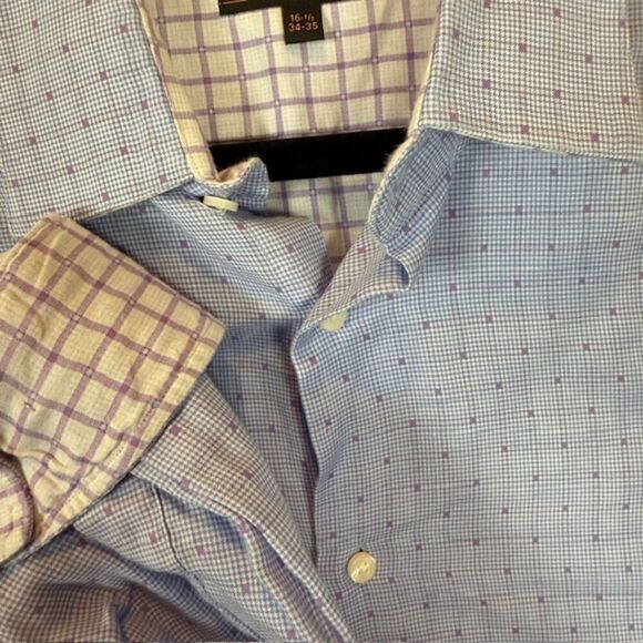 Ben Sherman Button Front Shirt Blue with Purple Contrast Cuffs Size 16 1/2 34-35 - Picture 2 of 13